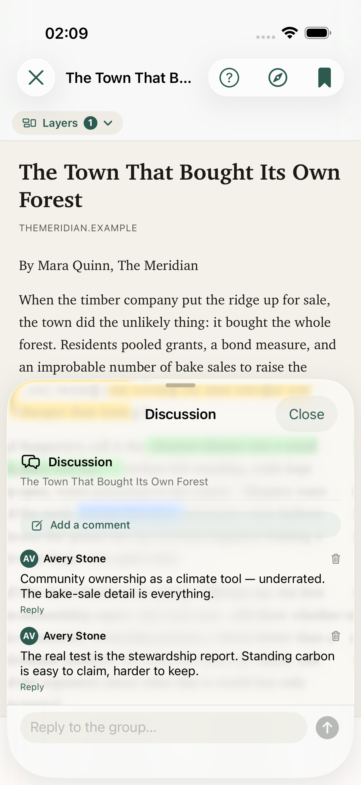 An article discussion thread with comments